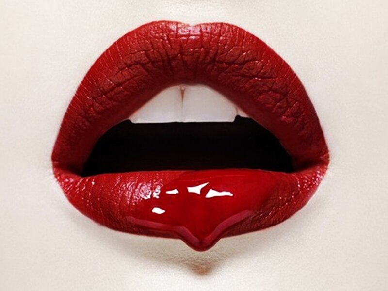 Red Lips with Dripping Lipstick