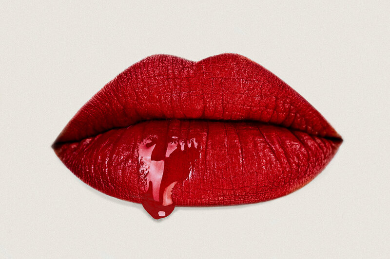 red lips with dripping liquid