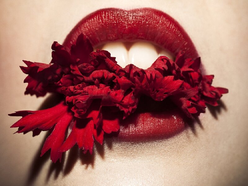Red Lips with Flower
