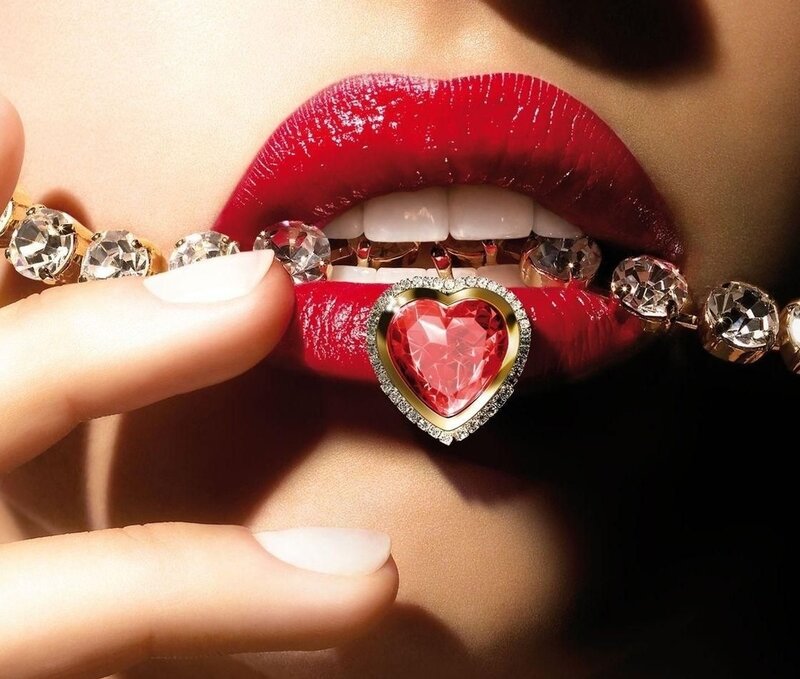 Red Lips with Heart Pendant