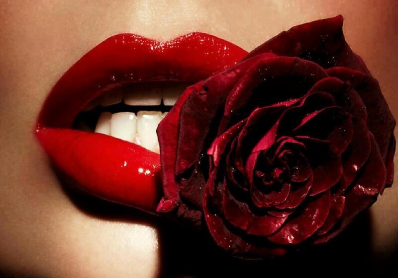 Red Lips with Rose
