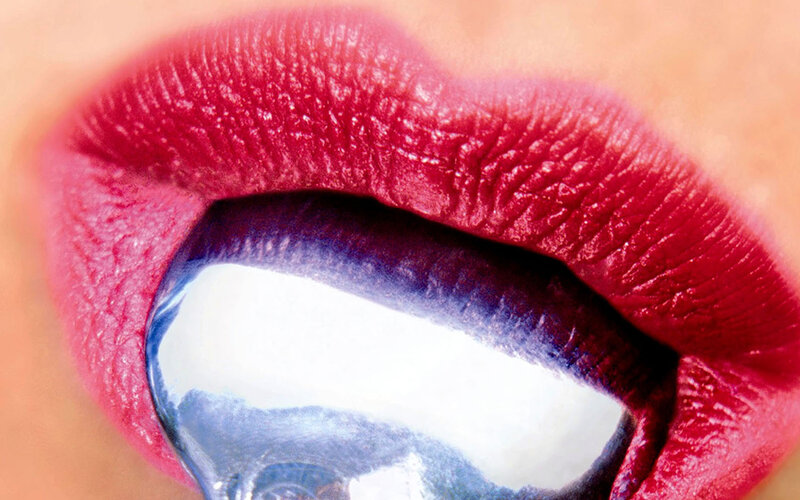 red lips with spoon
