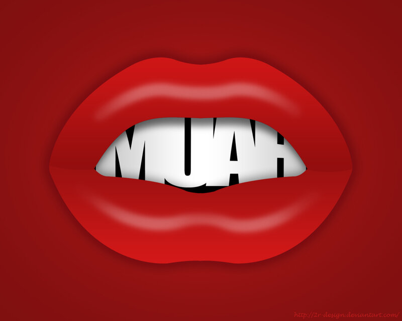 red lips with text