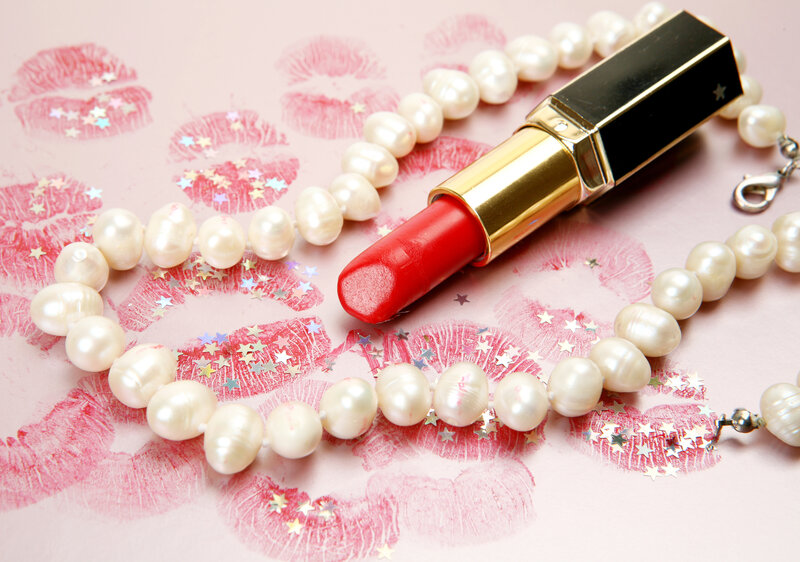 Red Lipstick and Pearl Necklace