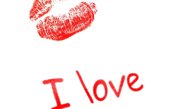 red lipstick kiss and I love text