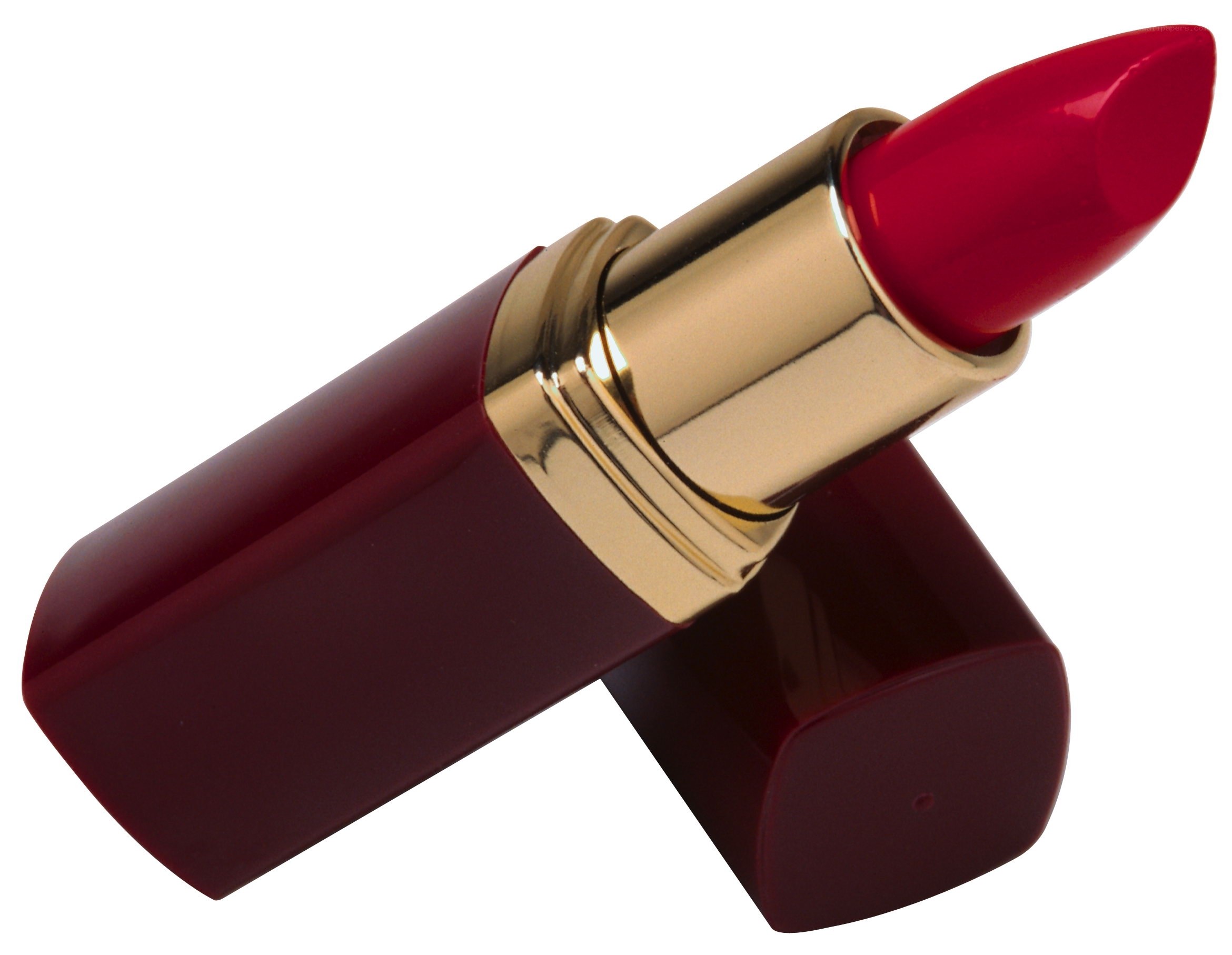 red lipstick with gold accents