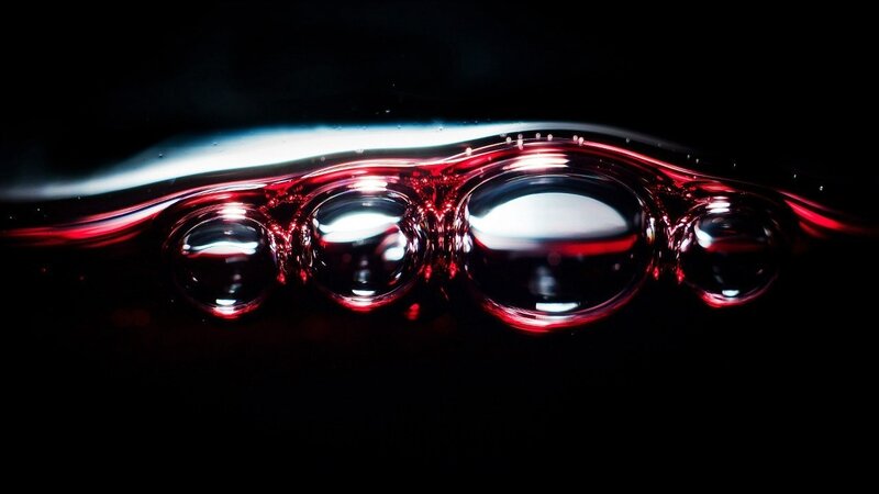 Red Liquid Bubbles — Black, Dramatic