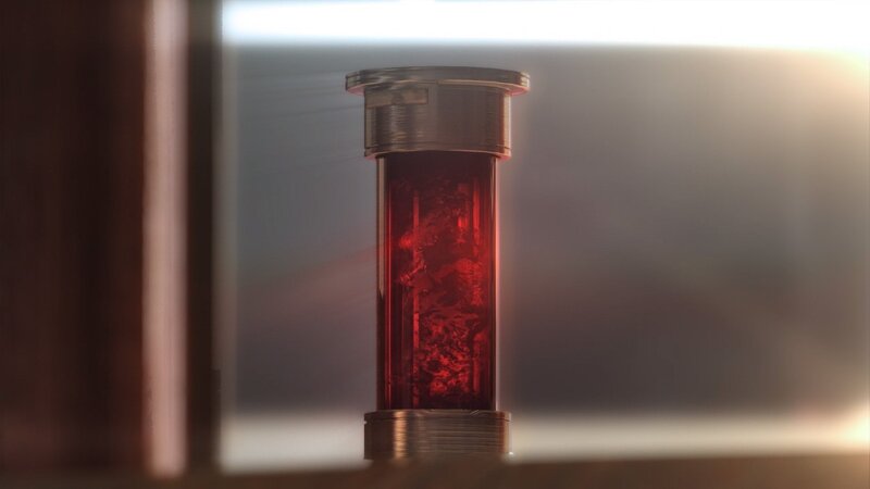 red liquid in a vial