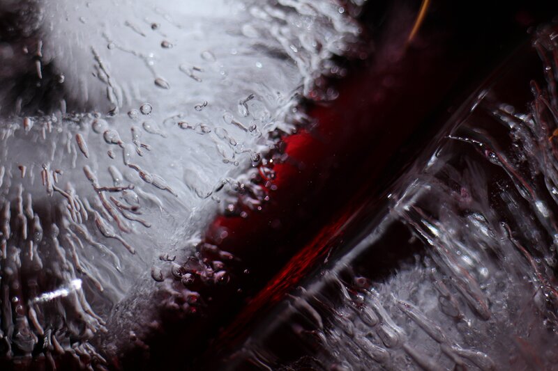 Red liquid in ice