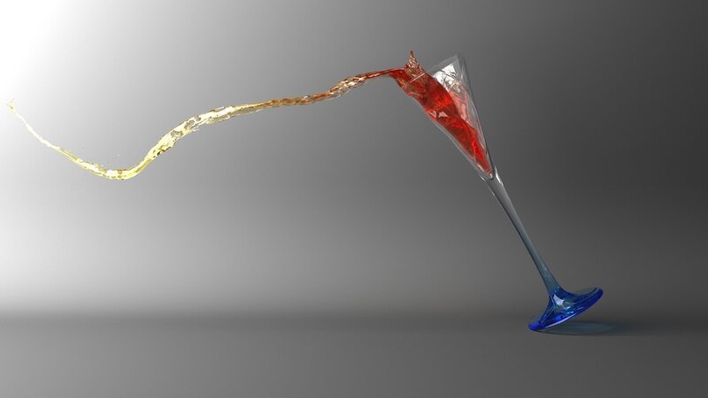 Red Liquid Pouring from Glass — Gray, Dynamic, 3d Render, Splash