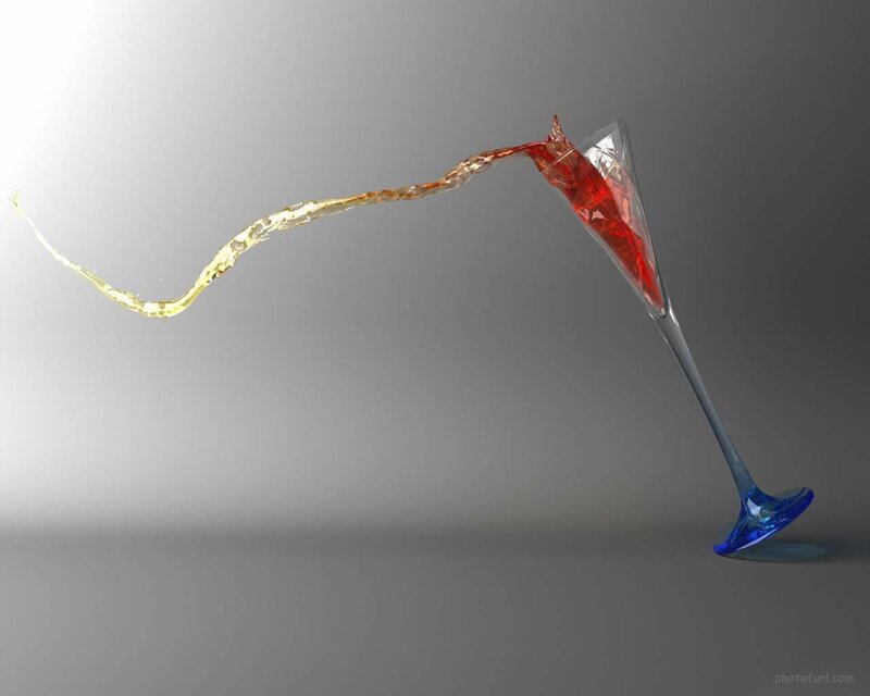 Red Liquid Pouring from Glass