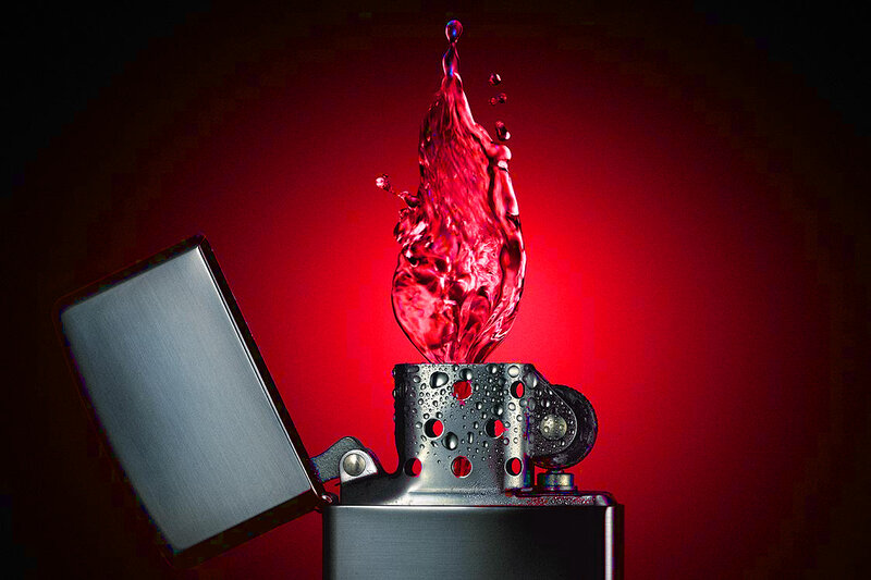 Red liquid splash from lighter