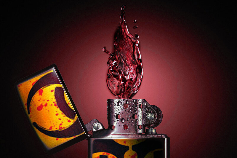 Red Liquid Splash from Lighter — Dramatic