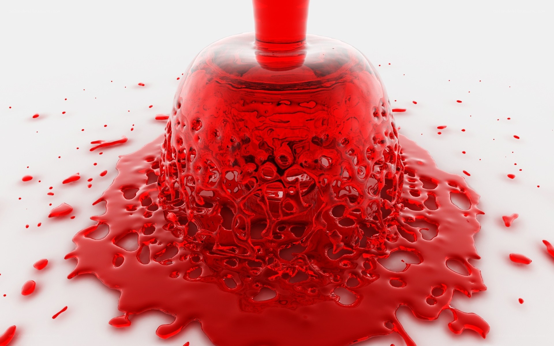 Red liquid splashing on white