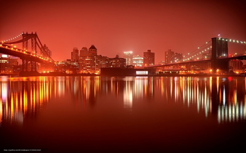 Red-lit city skyline at night