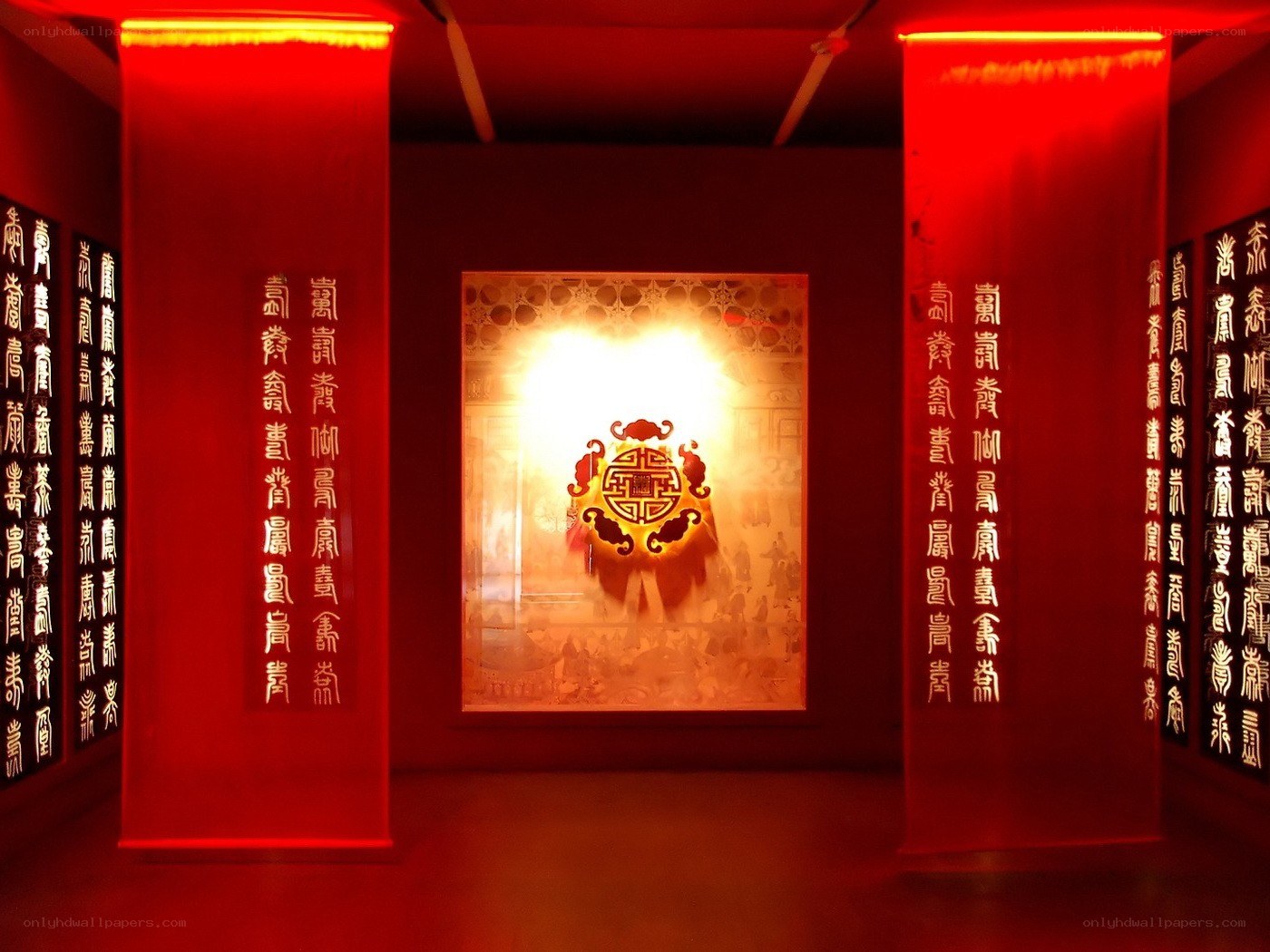 red-lit cultural exhibit