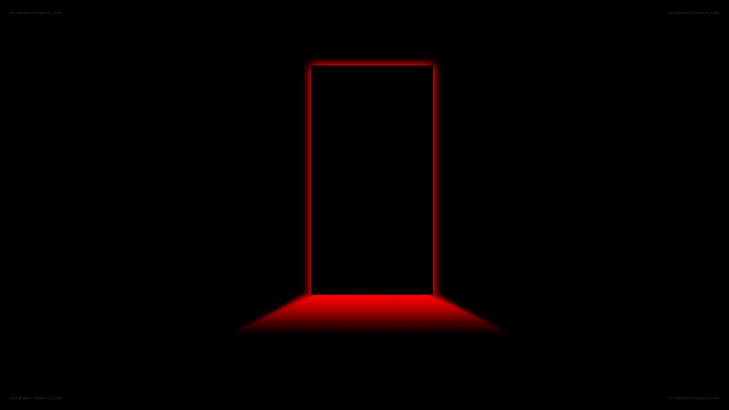 red-lit doorway in darkness