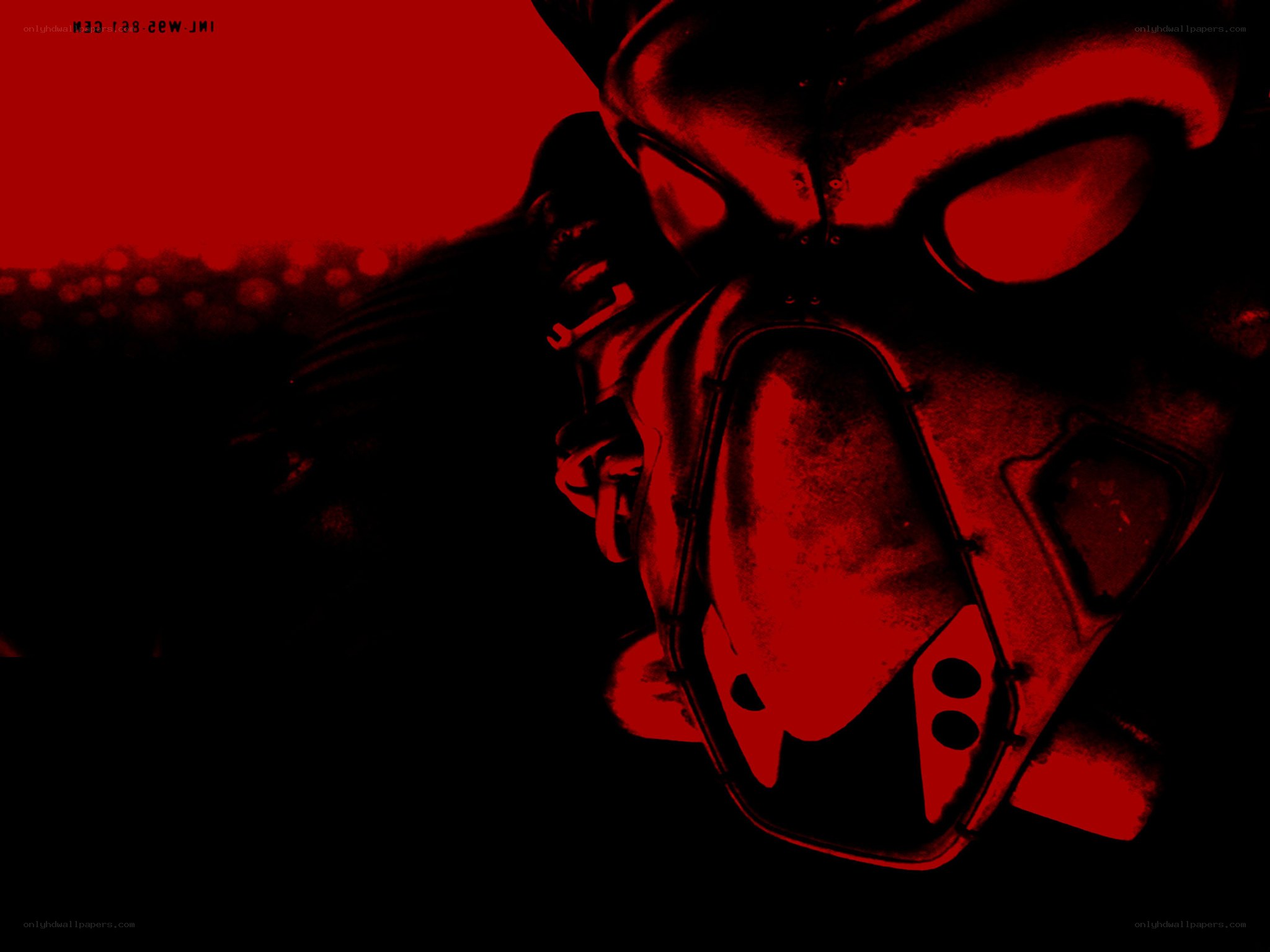 red-lit gas mask