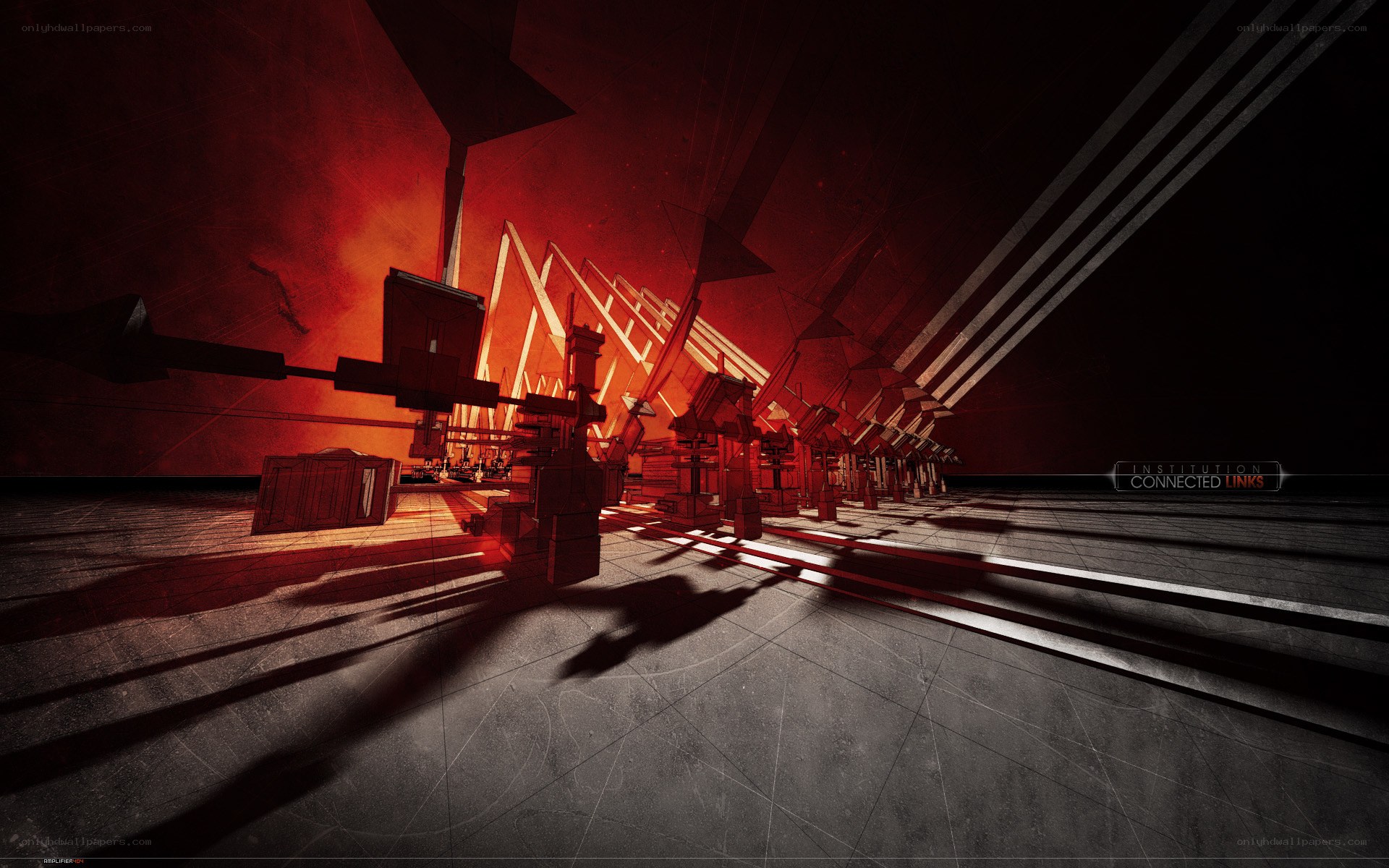 Red-lit industrial corridor