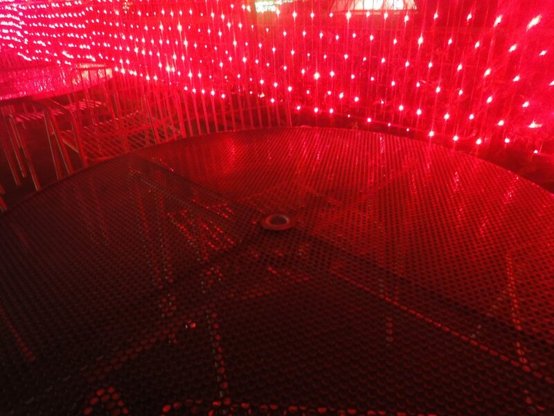 Red-lit Mesh Table