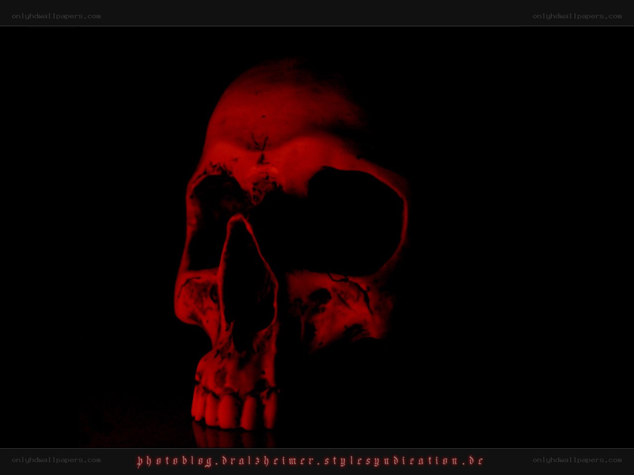 red-lit skull on black