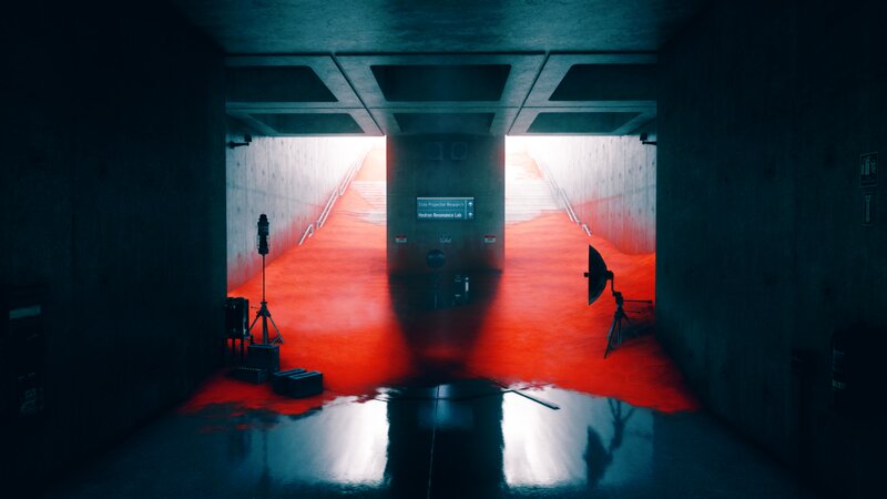 Red-lit Tunnel Corridor — Red