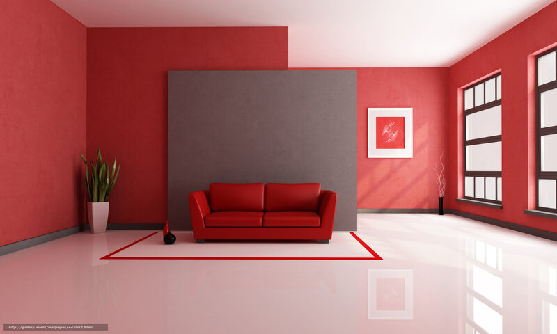 Red living room interior