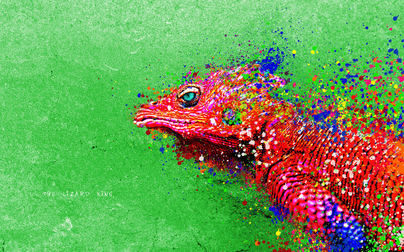 Red Lizard on Green