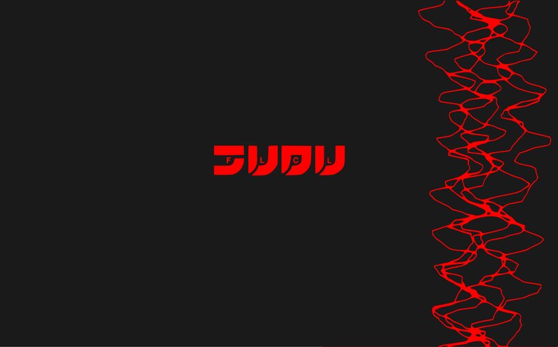 Red Logo on Black Background — Minimalist, Digital Art