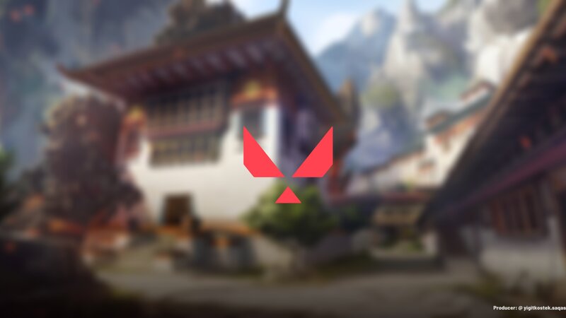 Red Logo on Blurred Background
