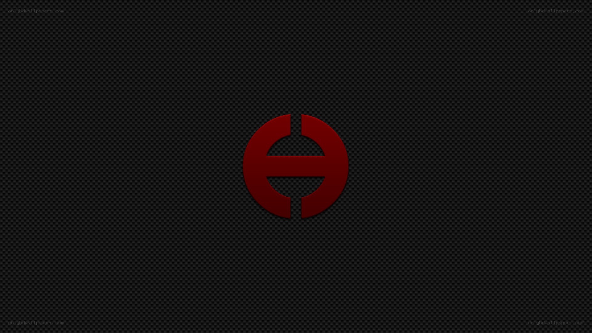 red logo on dark background