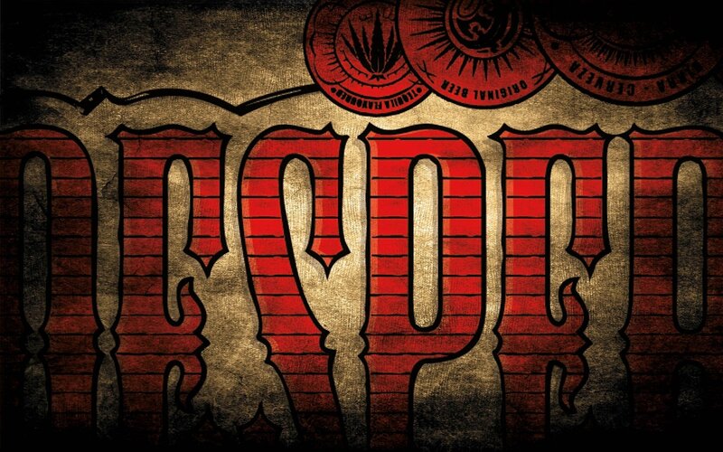 Red Logo on Textured Background — Gritty