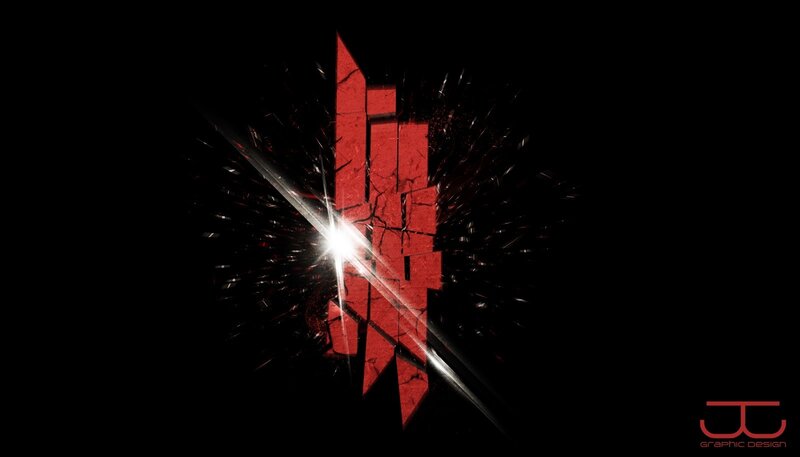 Red logo with explosion effect