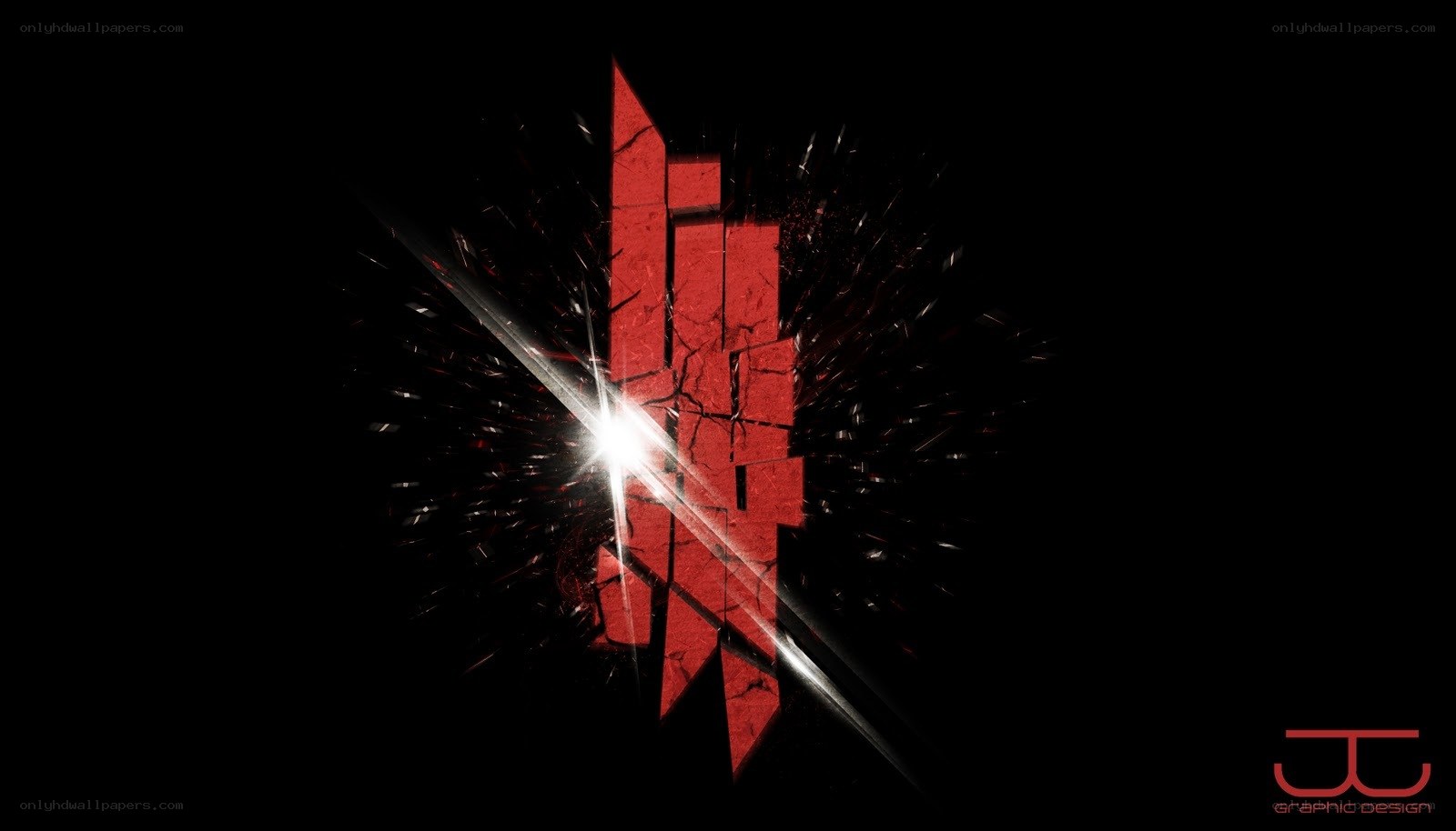 Red logo with explosion effect