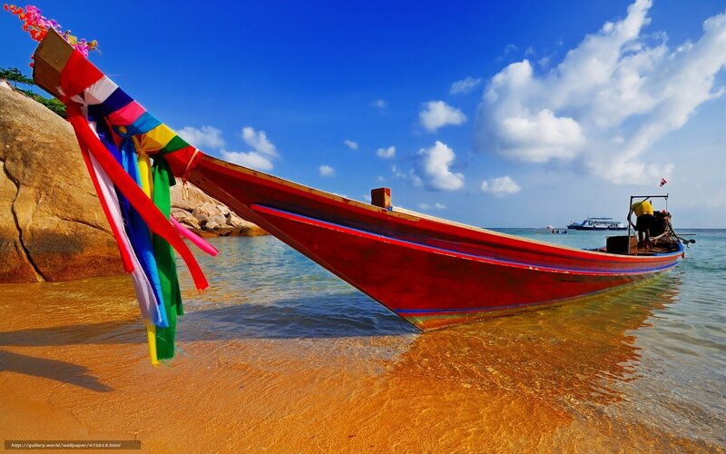 Red Longtail Boat — Blue, Serene