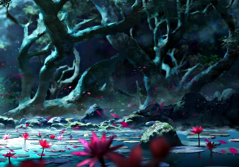 Red Lotus Flowers in Pond