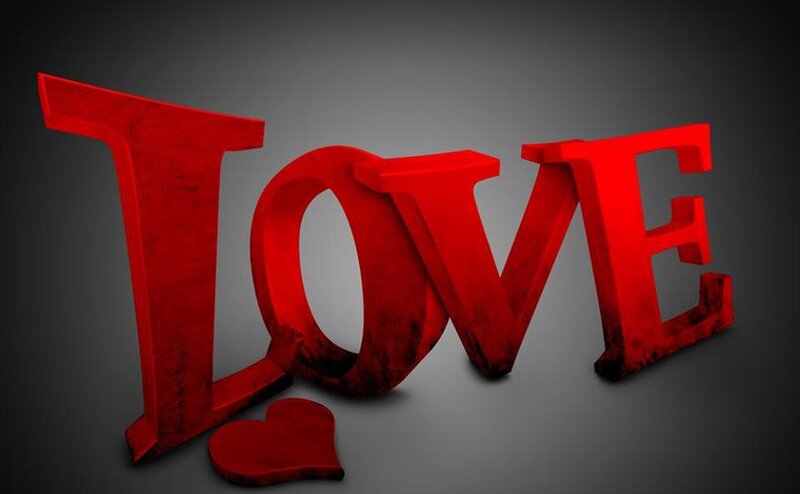 Red Love Text — Dramatic, 3d Render