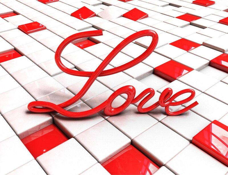 Red love text on tiled floor