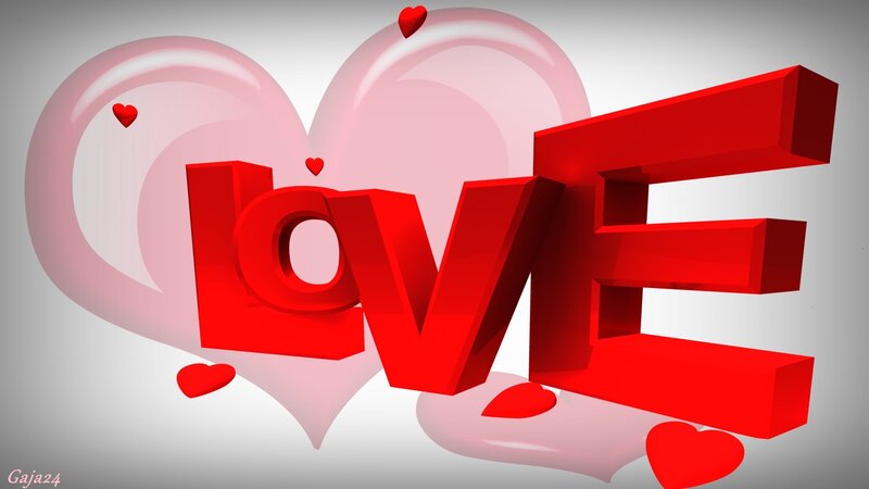 Red Love Text — Romantic, 3d Render, Hearts