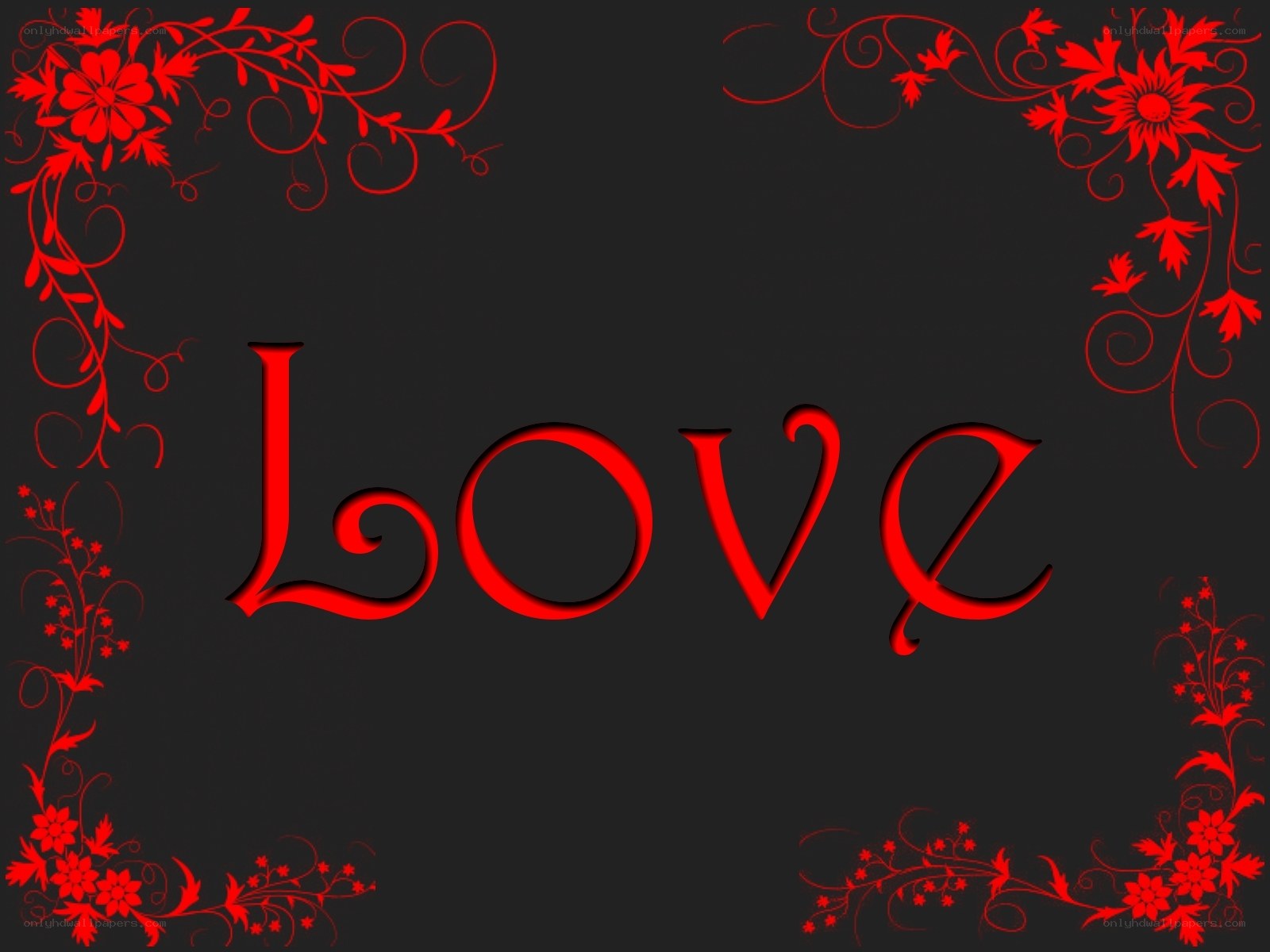 red love text with floral design