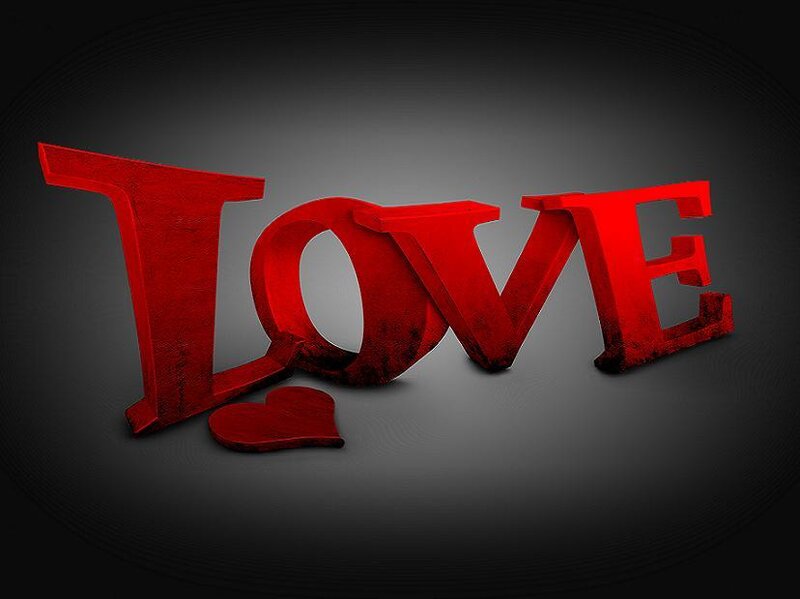 Red love text with heart