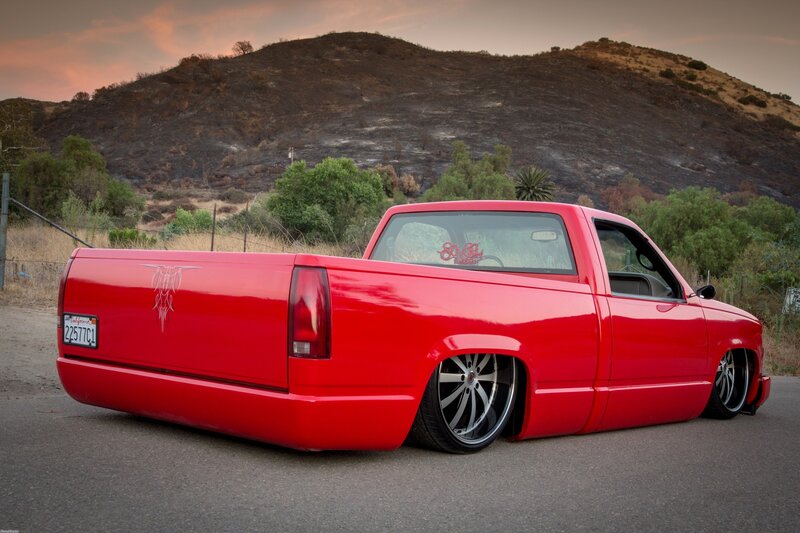 Red Lowered Pickup Truck — Dramatic