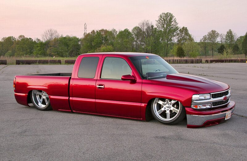 Red Lowered Pickup Truck