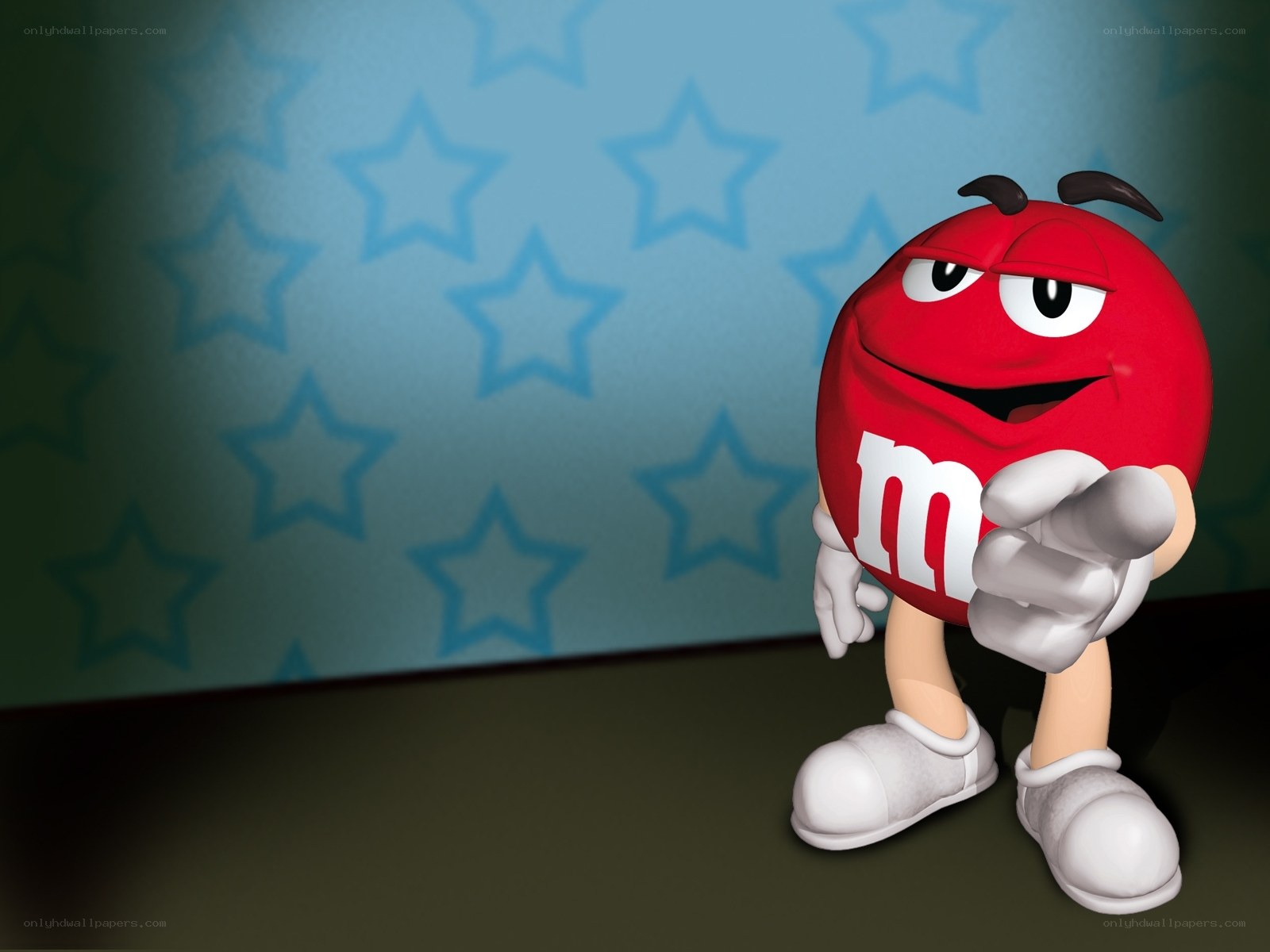 Red M&M character pointing