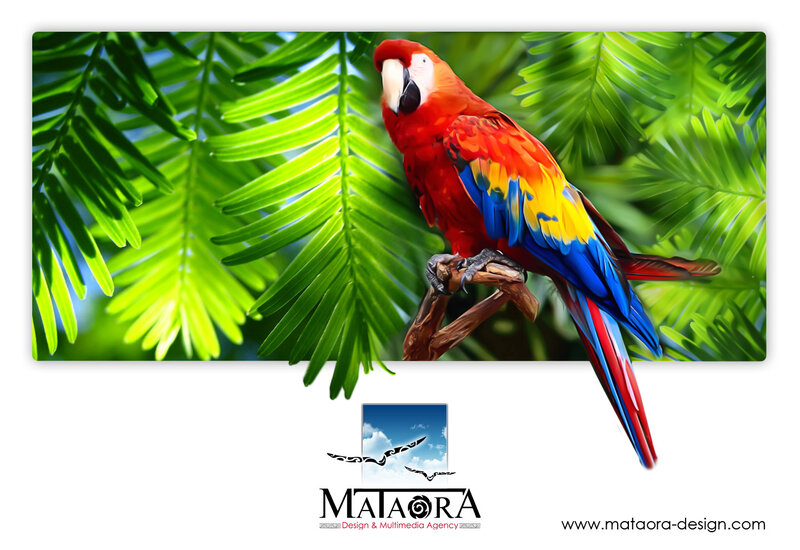 Red Macaw on Branch — Vibrant