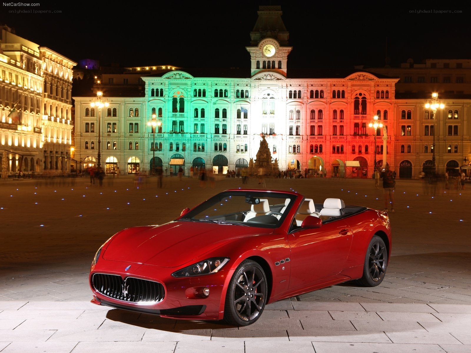 Red Maserati GranCabrio at night