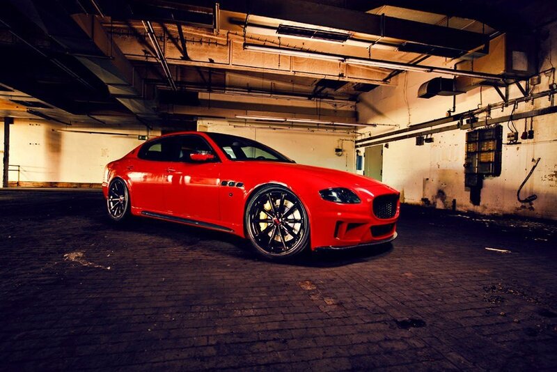 Red Maserati in parking garage