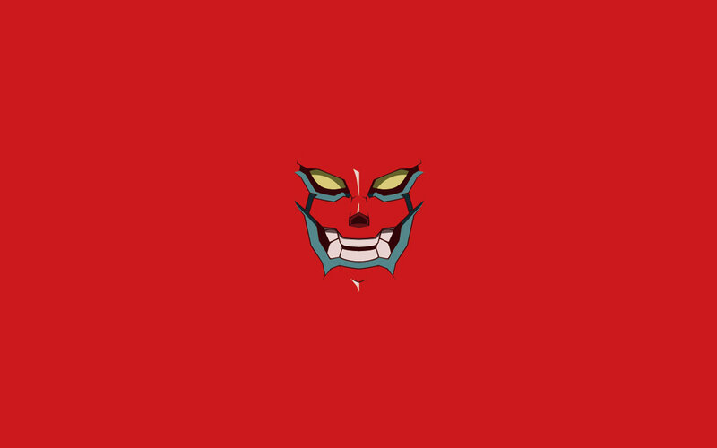 red mask with yellow eyes