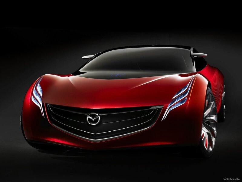 Red Mazda Concept Car — Dramatic, 3d Render, Headlights, Grille, Black, Silver