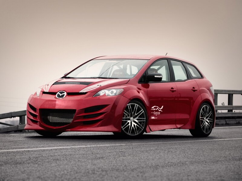 red mazda hatchback car